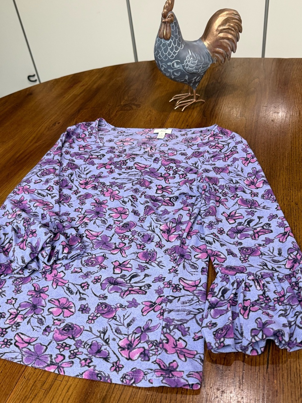 J. Jill Purple Floral Bell Sleeve Top, Size Small, Purple and Pink Cute - Picture 11 of 11